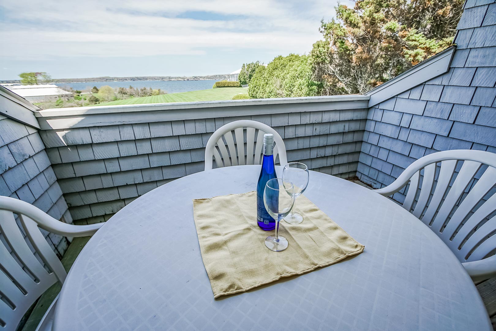 A scenic balcony view at VRI's Oceancliff Resort in Rhode Island.
